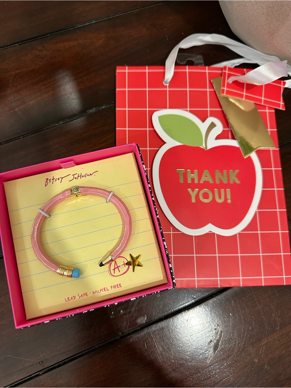 Betsey Johnson Pink Pencil Bangle Bracelet with Gold Star Charm